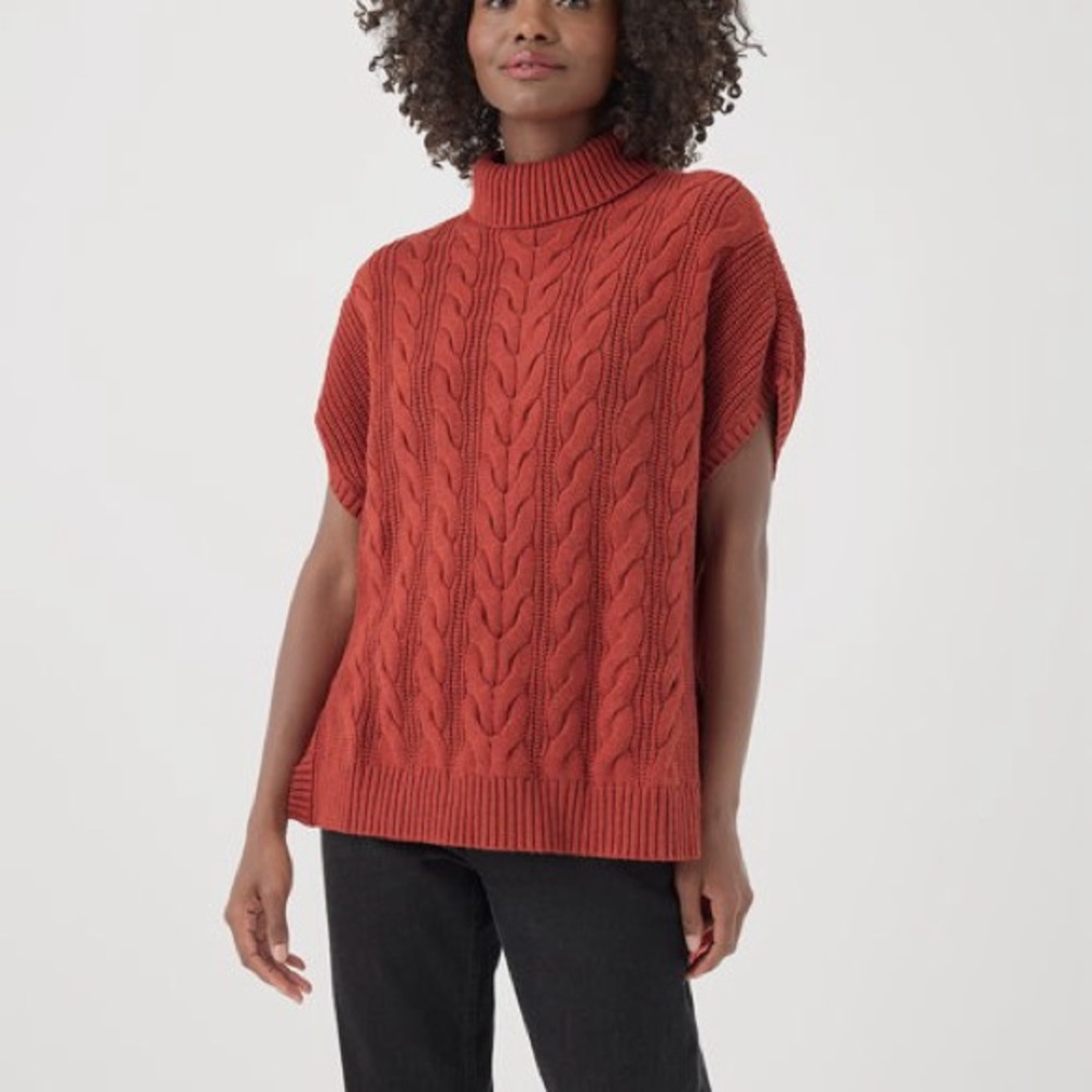 Pact Cable Knit Poncho Sweater Tandoori
